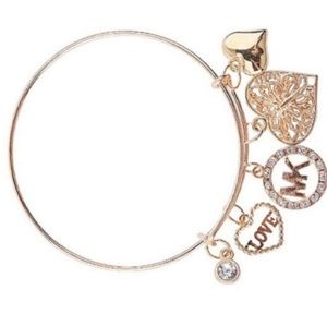 Thin Wire Adjustable Gold pl Bangle Bracelet MK initials various  Charms NEW NWT